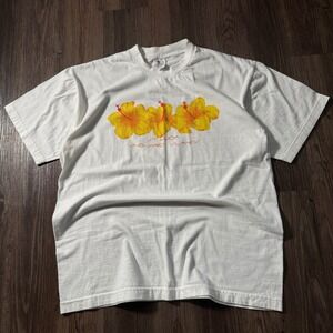 Vintage St Lucia Windward Islands Hibiscus Graphic T Shirt Mens Size Large White